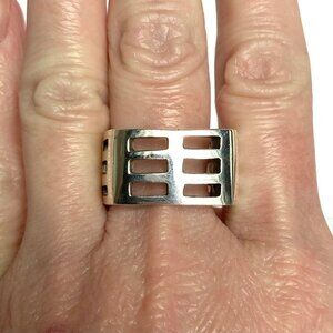 Sterling Silver 925 Square Chunky Geometric Cutout Unisex Band Ring Sz 11.5